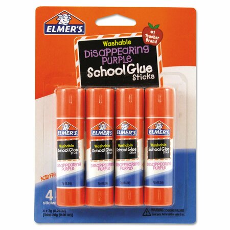 ELMERS Washable School Glue Sticks, 0.24 oz, Applies Purple, Dries Clear, PK4 E543